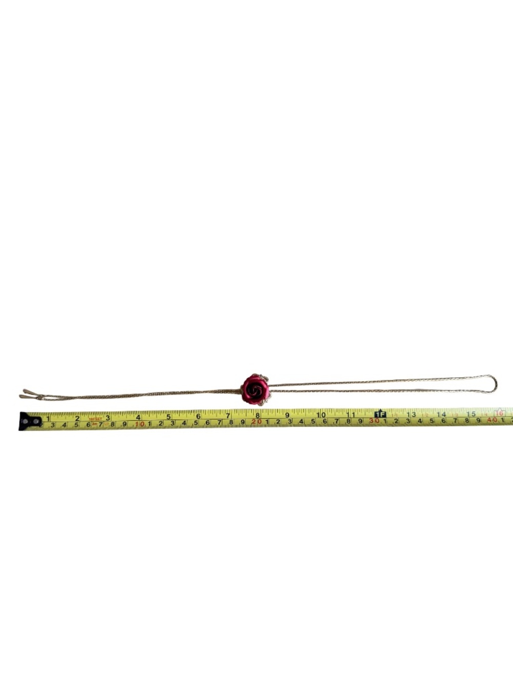 Vintage Red Rose Bolo Tie Lariat Necklace Gold Tone Chain Floral Pendant Jewelry - Picture 15 of 16